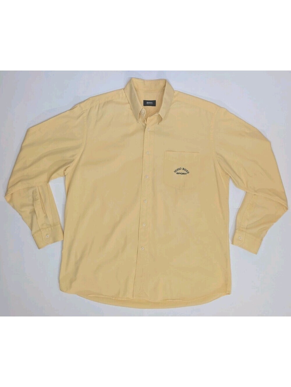 Hugo Boss Sport Shirt Mens Large Yellow Long Sleeve Button-Up Pocket Spell Out